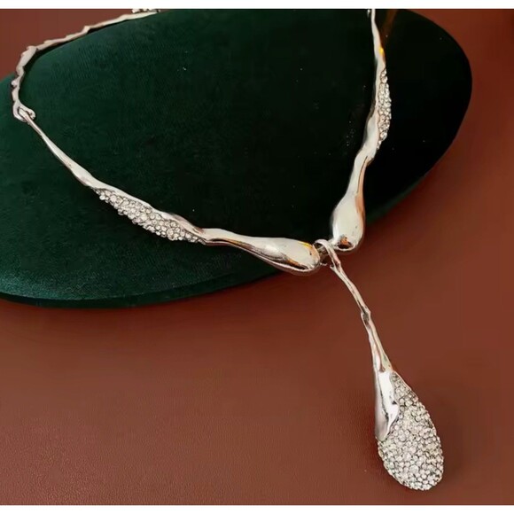 NEW Solanales Crystal Teardrop Collar Necklace Silver Alexis Bittar STYLE N06 - Picture 2 of 4